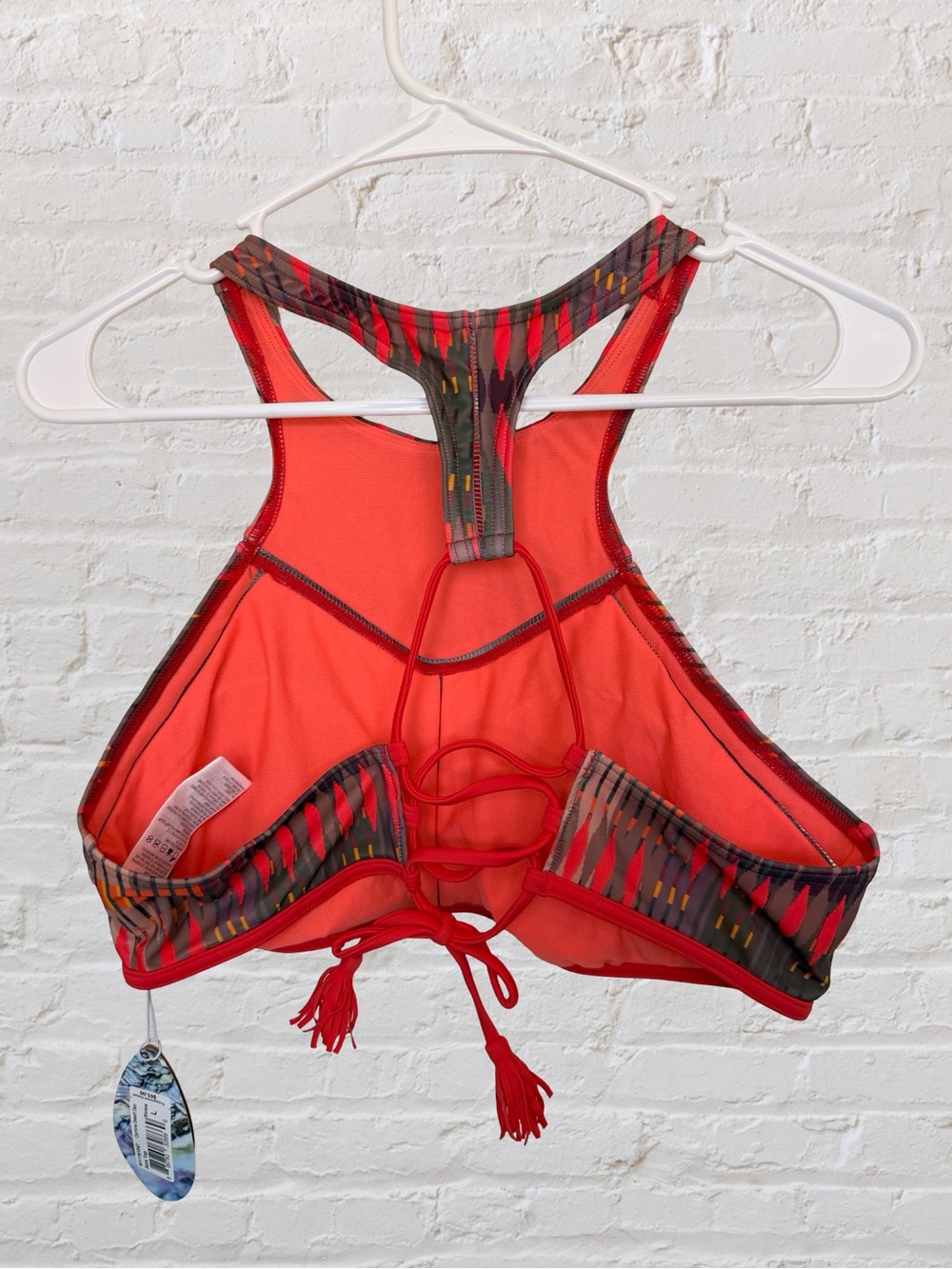 NWT Prana Azra High Neck Racerback Bikini Top Carmine Ikat UPF 50+ Size Large - Picture 3 of 6